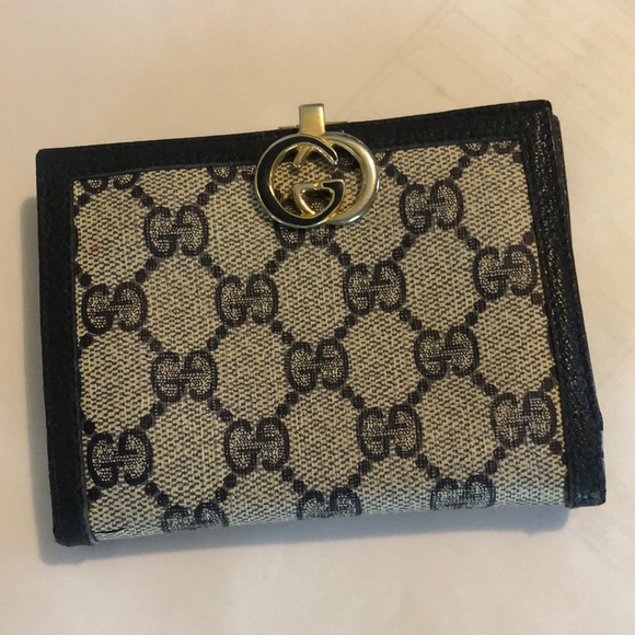 Gucci GG Web canvas logo & black leather bifold wallet with Brass interl… - Picture 1 of 11